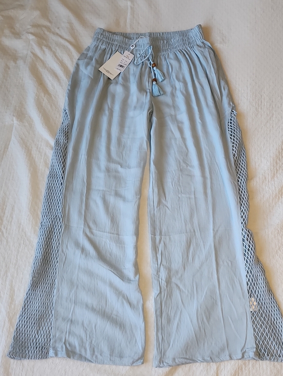 Turks & Caicos Pants - Turks & Caicos Light Blue Crochet Wide Leg Pants Cover Up NWT